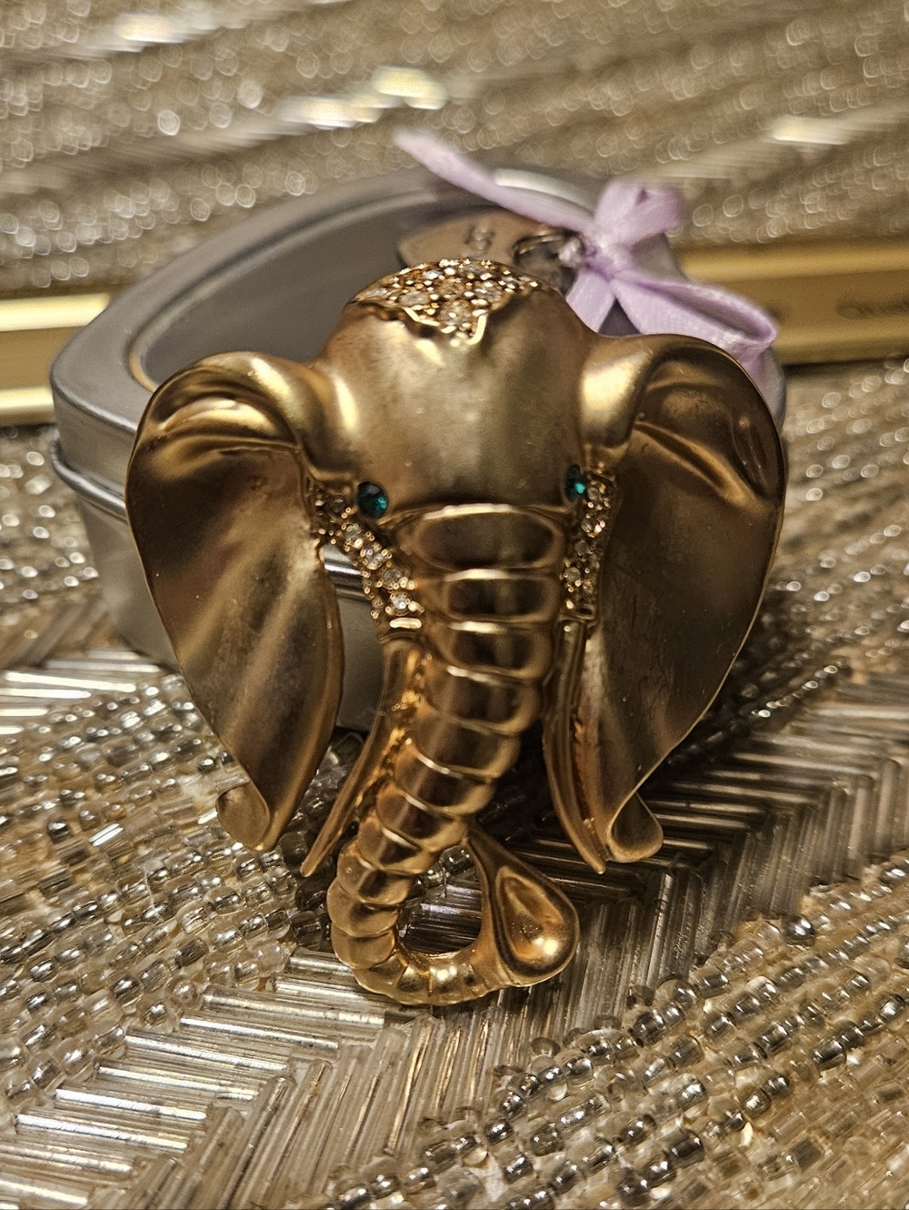 Gold Elephant Decorative Accent with Sparkle Eyes Brooch
